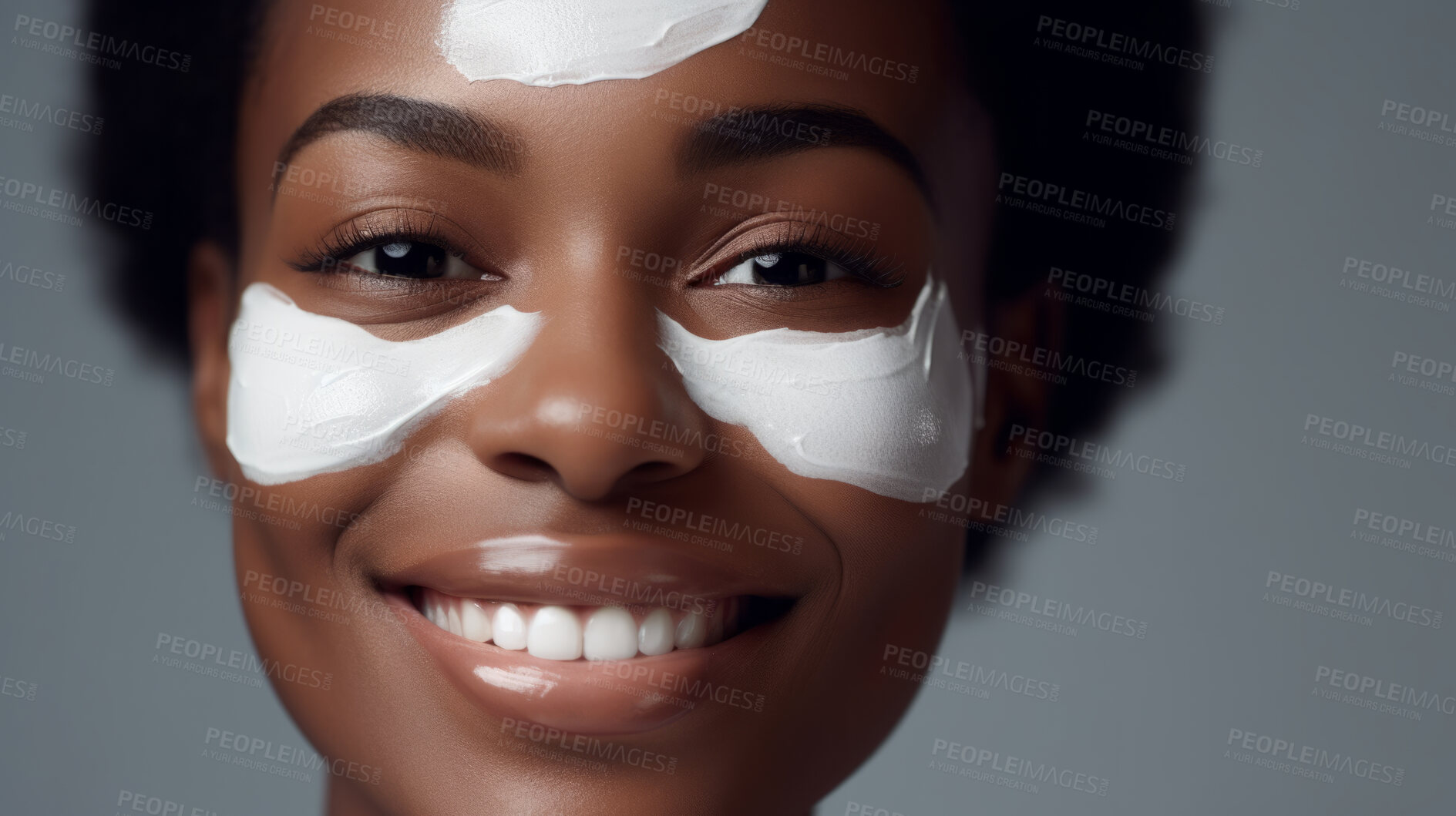 Buy stock photo Closeup beauty portrait of a smiling woman for spa beauty and skincare in studio