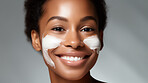 Closeup beauty portrait of a smiling woman for spa beauty and skincare in studio