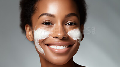 Buy stock photo Closeup beauty portrait of a smiling woman for spa beauty and skincare in studio