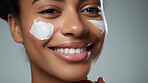 Closeup beauty portrait of a smiling woman for spa beauty and skincare in studio