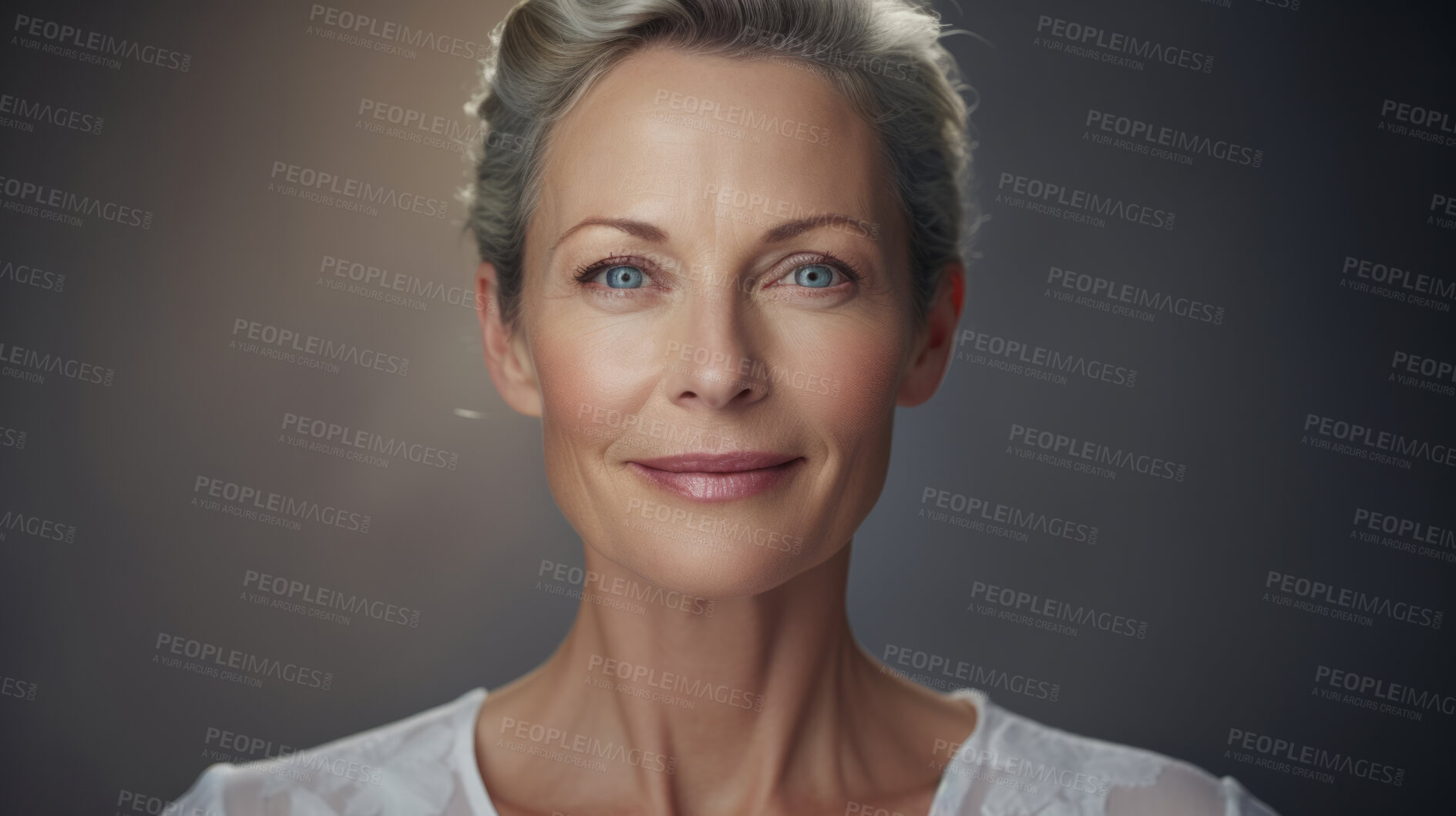 Buy stock photo Radiant mature senior model woman smiling for spa beauty and skincare in studio