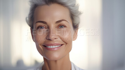 Buy stock photo Radiant mature senior model woman smiling for spa beauty and skincare