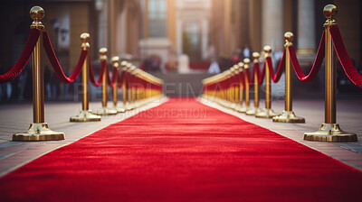 Red carpet entrance path with barriers. Festive award ceremony event
