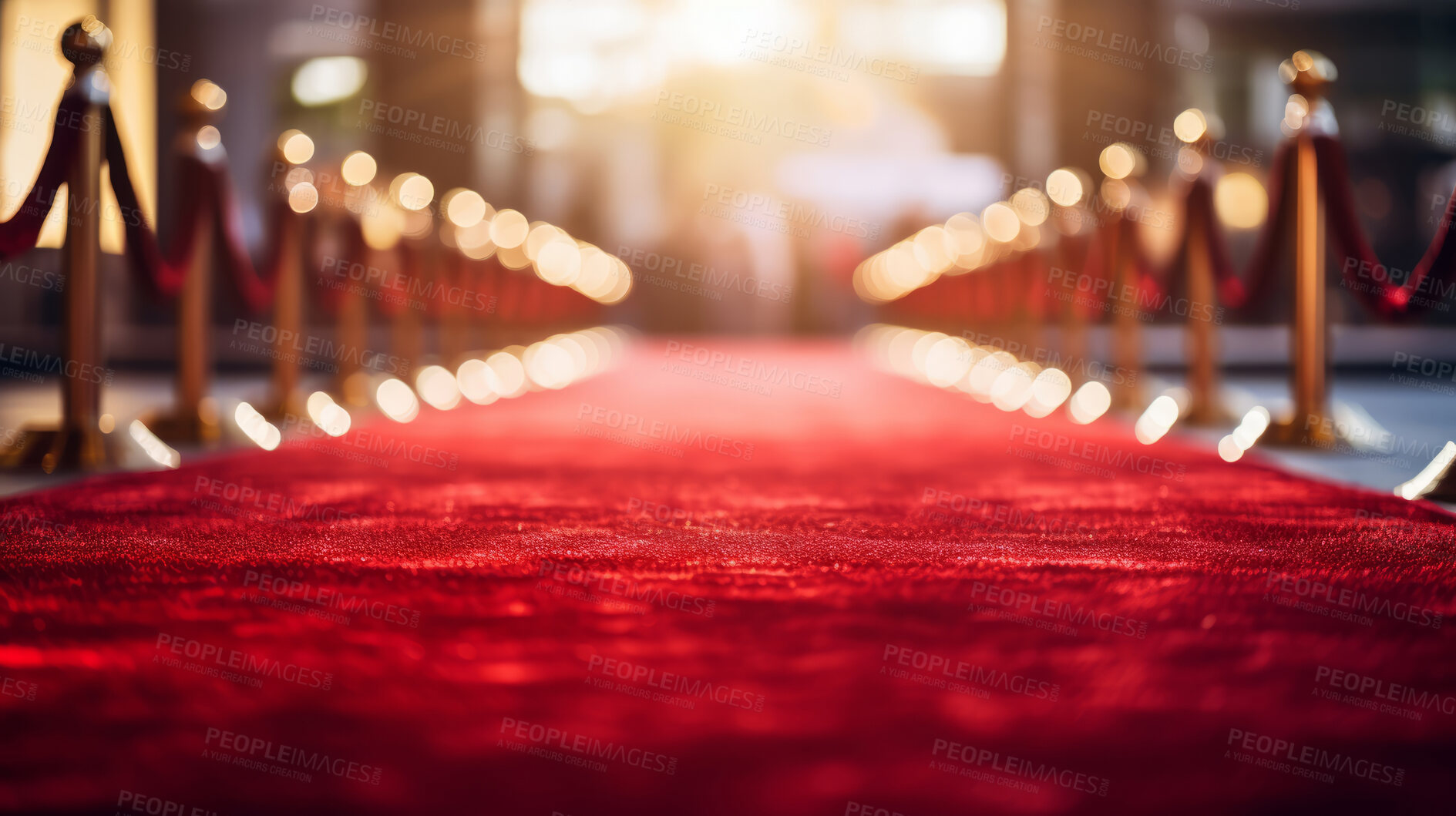 Buy stock photo Red carpet entrance path with barriers. Festive award ceremony event