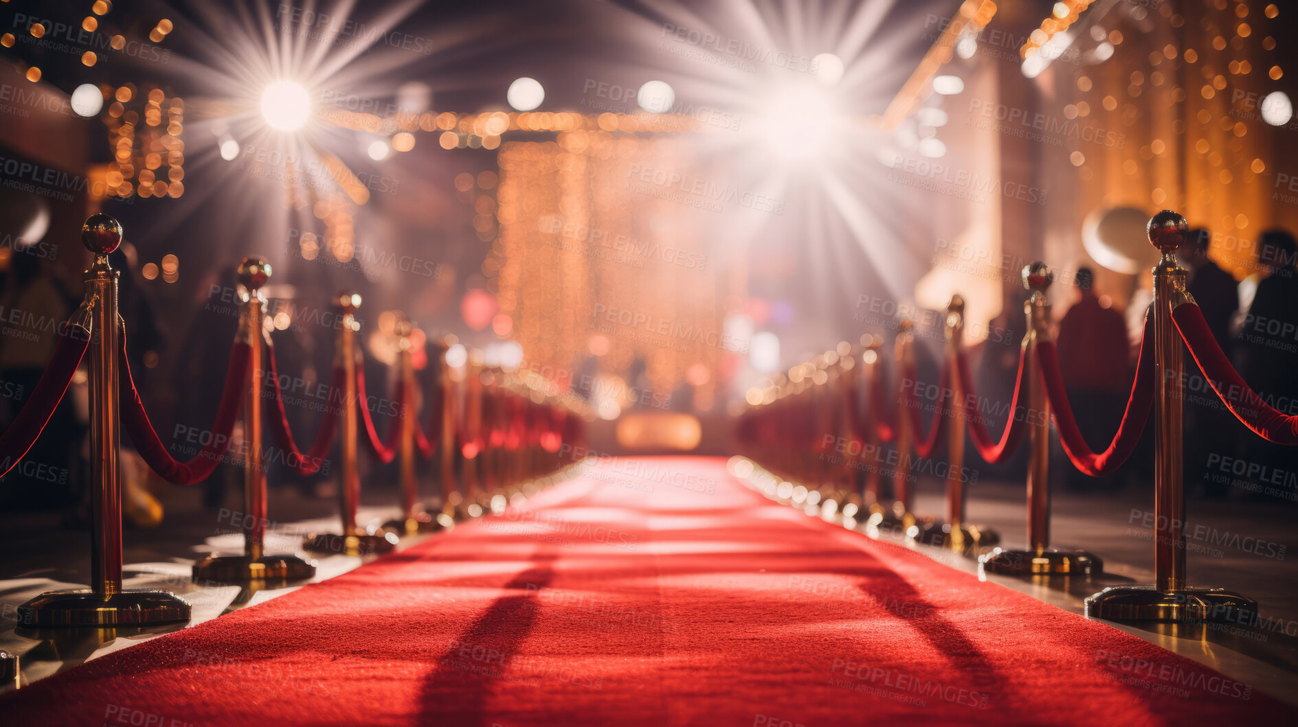 Buy stock photo Red carpet entrance path with barriers. Festive award ceremony event