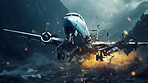 Dramatic plane crash. Airplane emergency accident concept.