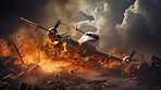 Dramatic plane crash. Airplane emergency accident concept.