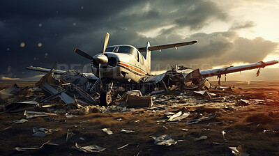 Dramatic plane crash. Airplane emergency accident concept.