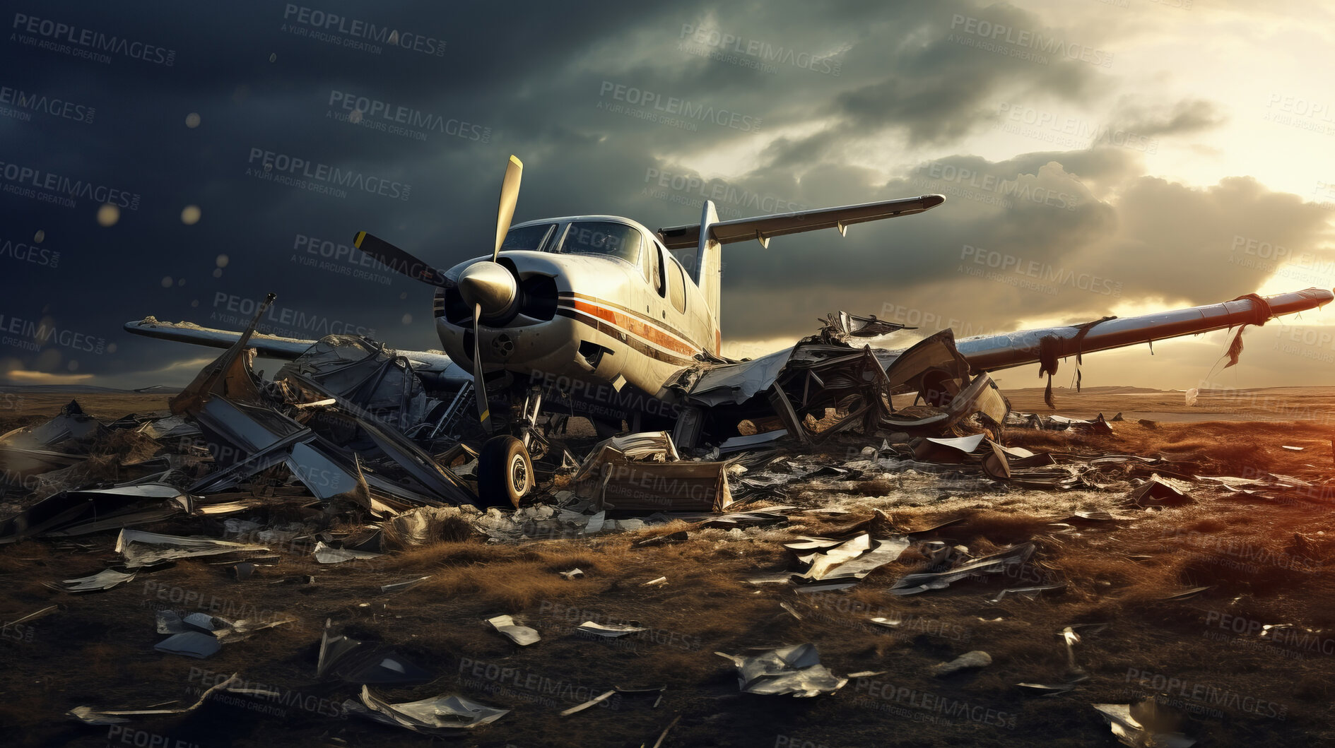 Buy stock photo Dramatic plane crash. Airplane emergency accident concept.