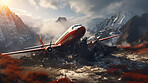 Dramatic plane crash on mountain. Airplane emergency accident concept.