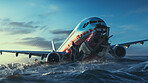 Dramatic plane crash in water. Airplane emergency accident concept.