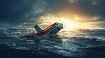 Dramatic plane crash in water. Airplane emergency accident concept.