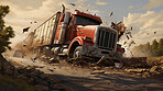 Truck crash road accident. Emergency insurance transport damage report