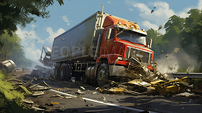 Truck crash road accident. Emergency insurance transport damage report