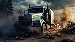 Truck crash road accident. Emergency insurance transport damage report