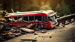 Bus crash road accident. Emergency insurance transport damage report