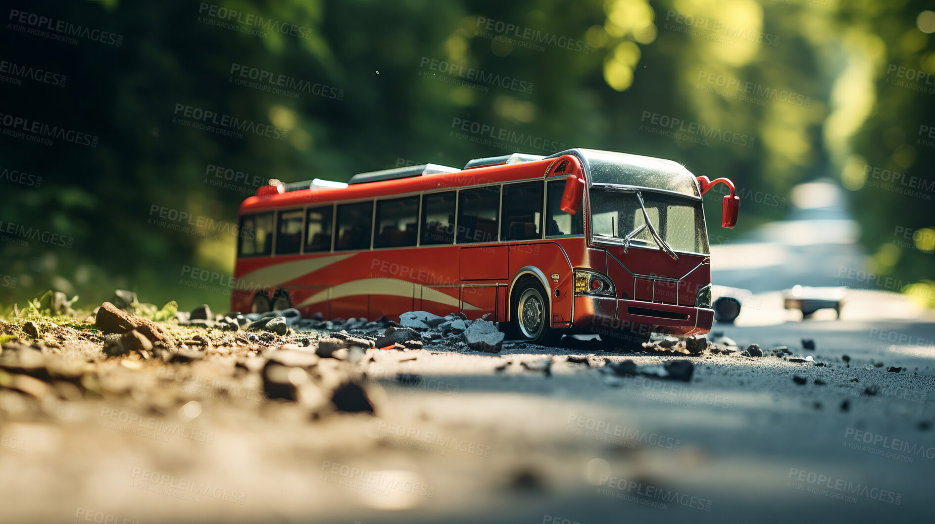 Buy stock photo Bus crash road accident. Emergency insurance transport damage report