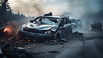 Car crash road accident. Emergency insurance damage report