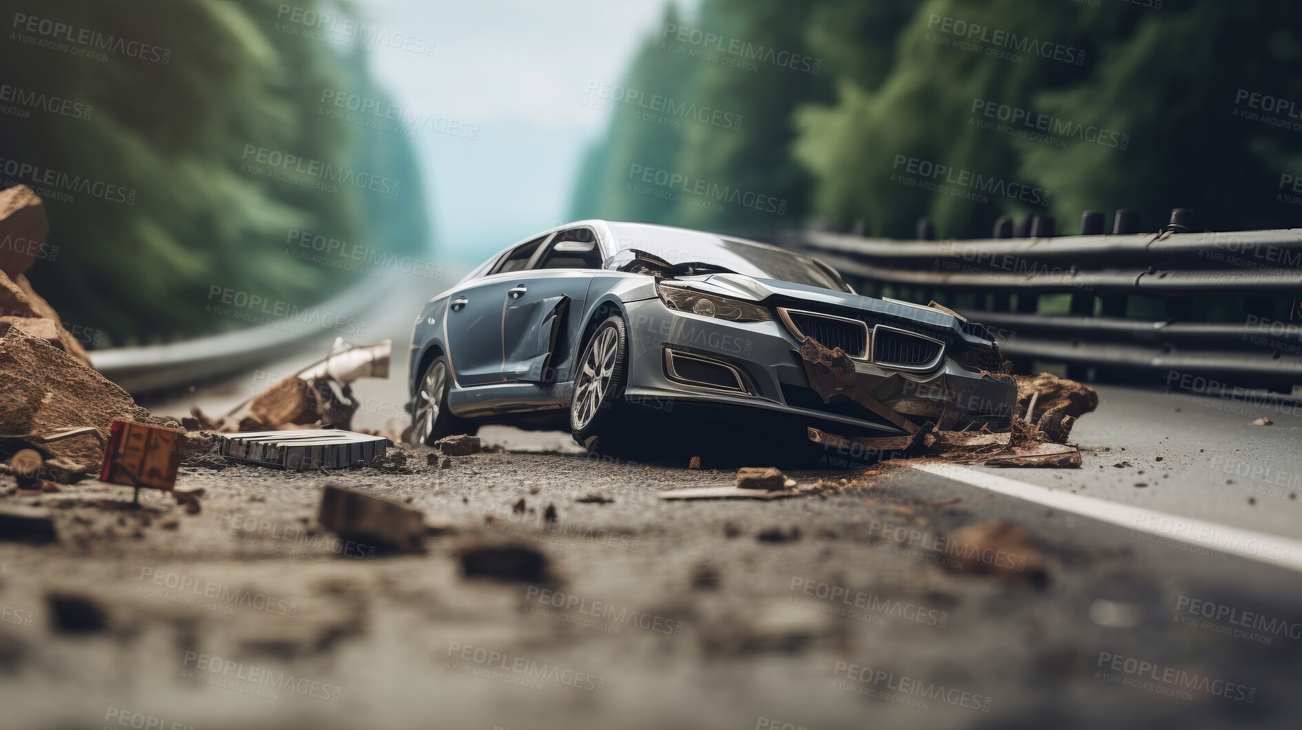 Buy stock photo Car crash road accident. Emergency insurance damage report