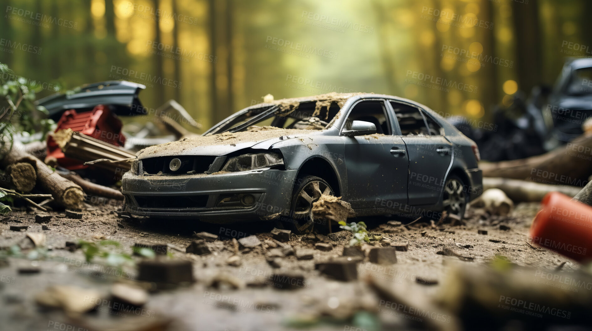 Buy stock photo Car crash road accident. Emergency insurance damage report