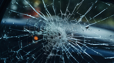 Cracked broken glass car window. Smash accident damage.
