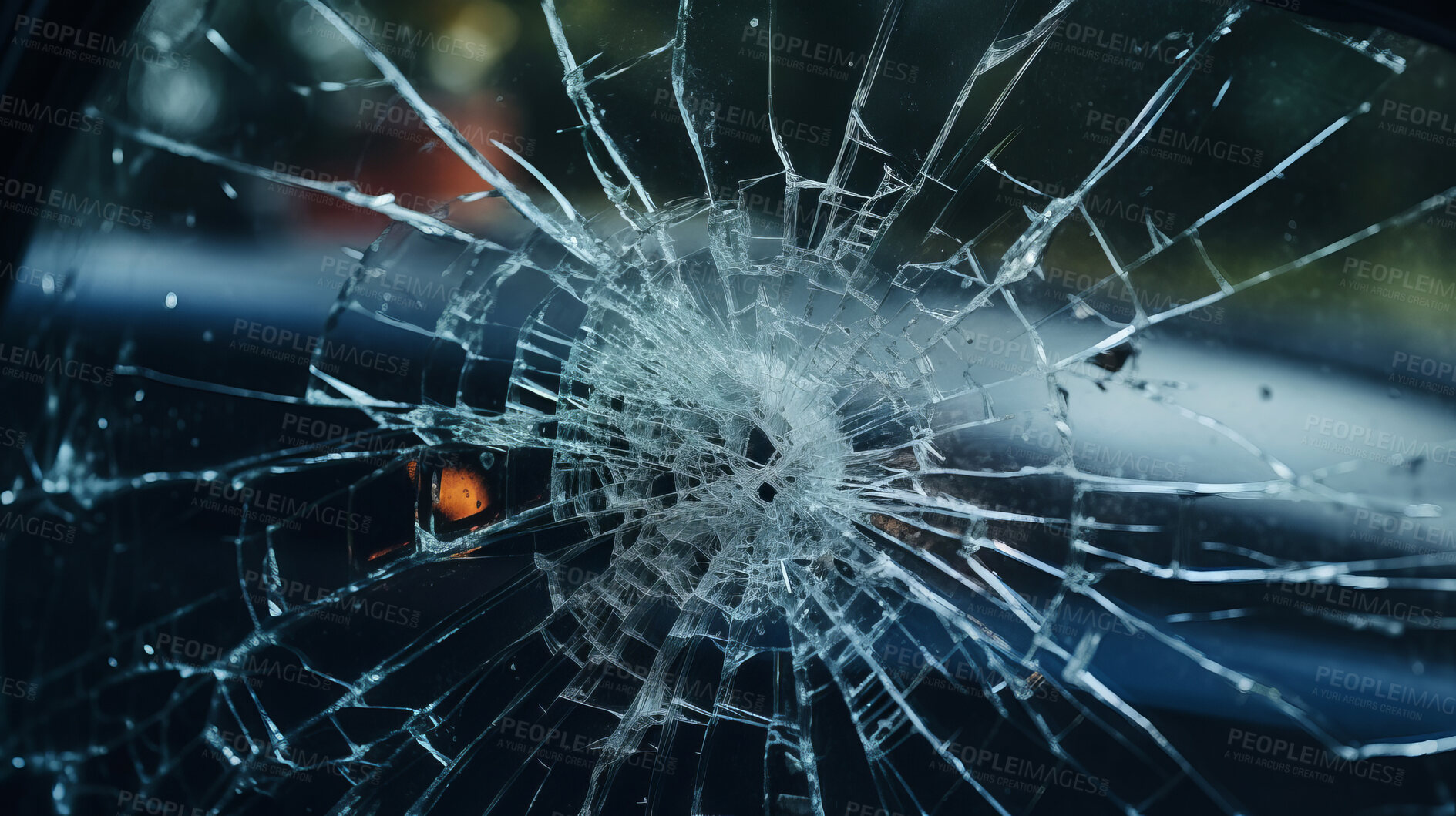 Buy stock photo Cracked broken glass car window. Smash accident damage.