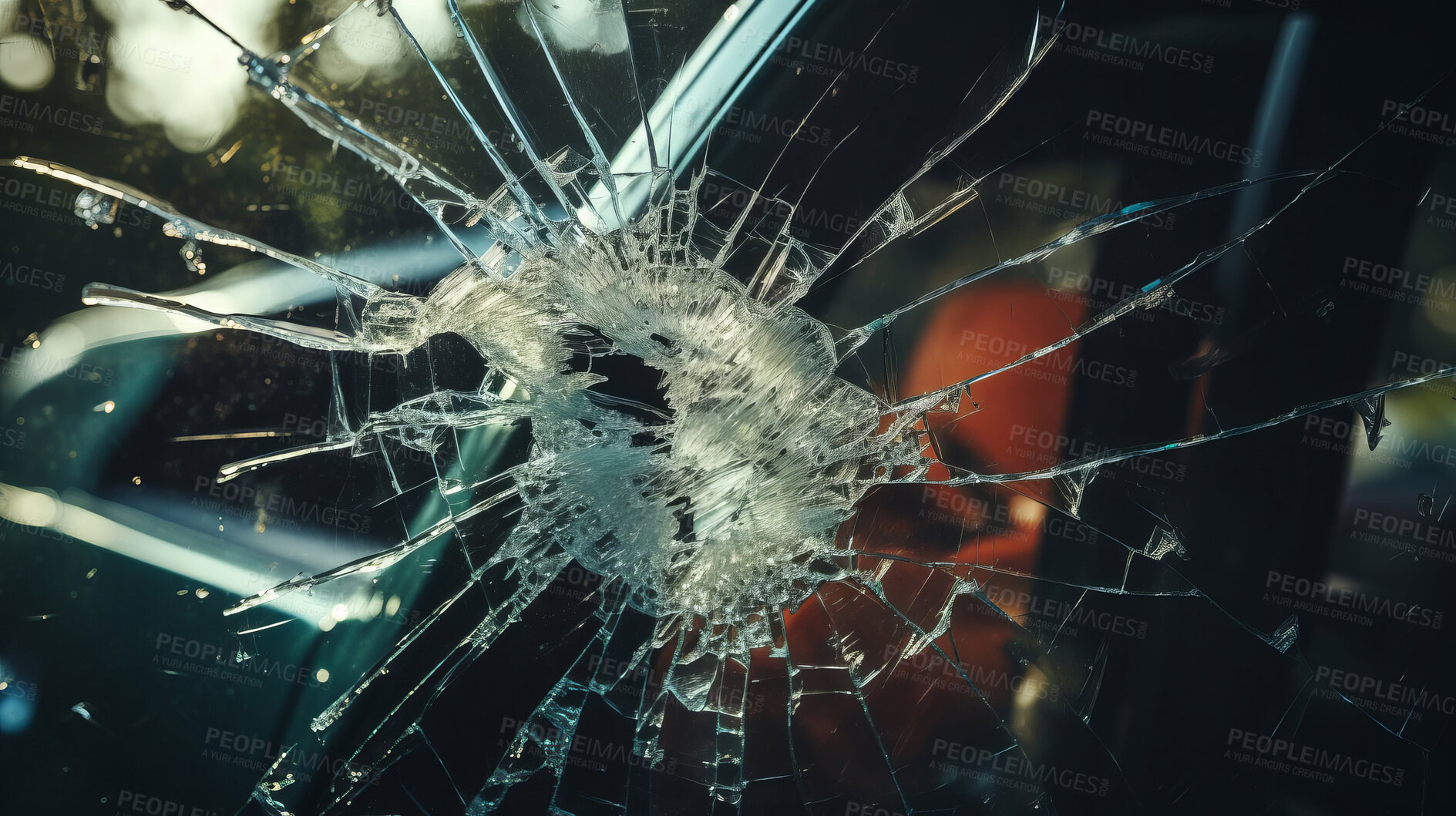 Buy stock photo Cracked broken glass car window. Smash accident damage.