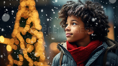 Teen at a Christmas market, christmas lights, winter snow white Christmas Holidays