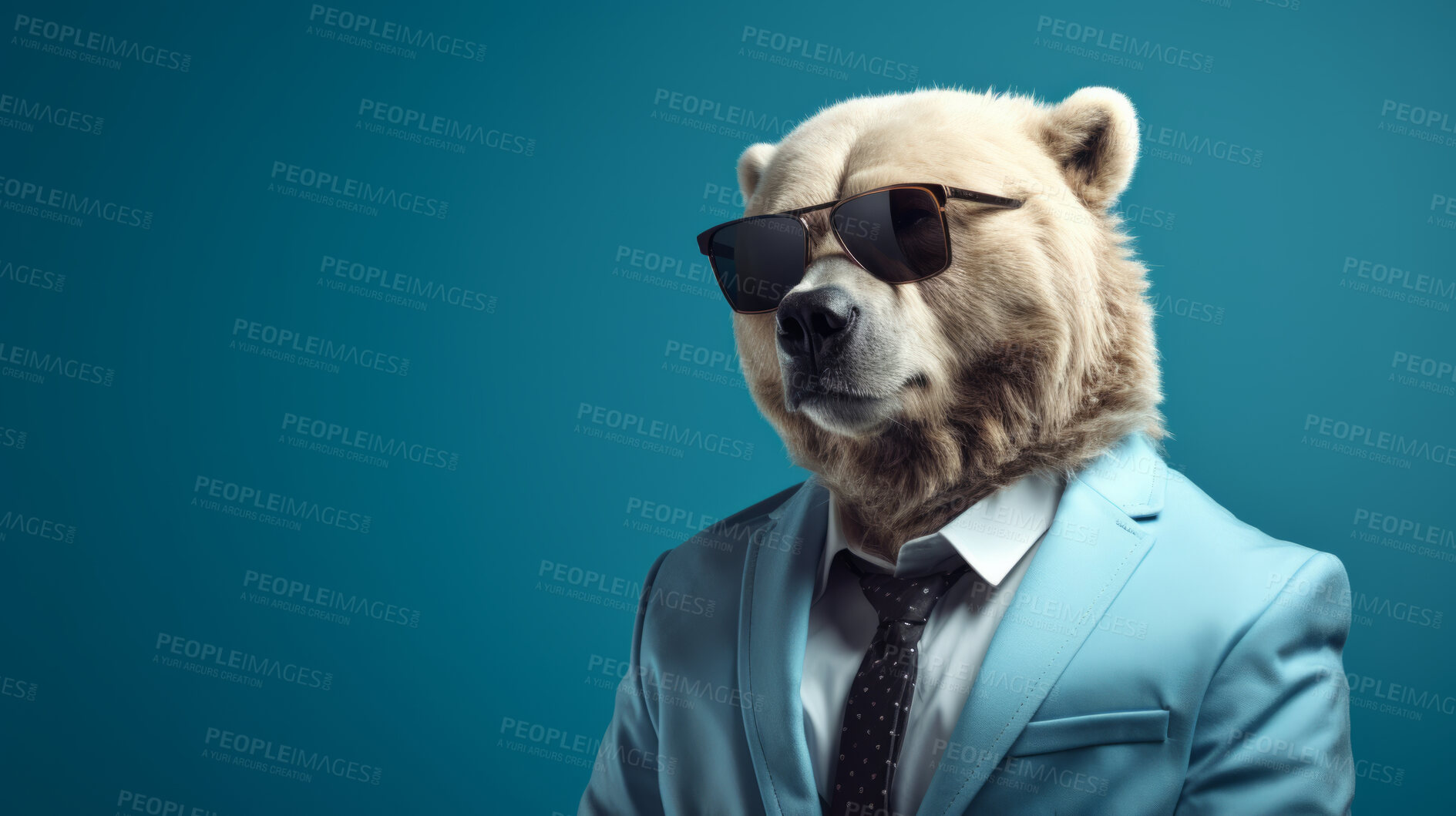 Buy stock photo Bear wearing glasses and suit for office style or business against a blue background