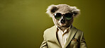 Koala wearing glasses and suit for office style or business against a green background