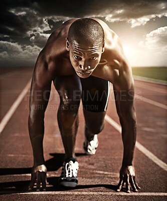 Buy stock photo A runner at the starting line