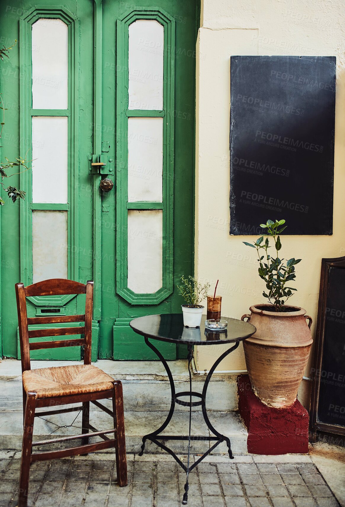 Buy stock photo Shot of a cafe outside with no people 