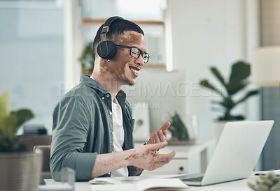 Buy stock photo Shot of a young business busy with a video call at work