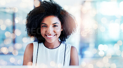 Buy stock photo Mockup, office and portrait of business woman for professional mindset, ambition and banner. Overlay, corporate worker and face of person for career opportunity, job and work for startup company