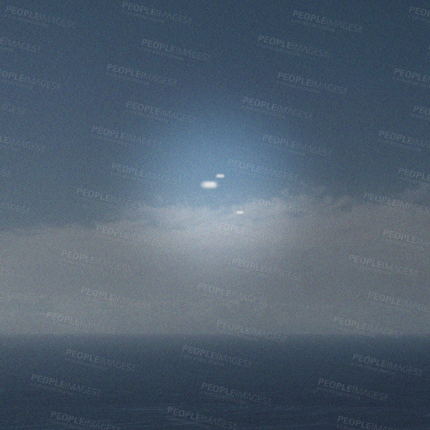 Buy stock photo Ufo, alien or spaceship in the sky or clouds with science fiction, fantasy or conspiracy theory. Extraterrestrial, supernatural or surreal object for futuristic, mysterious and flying saucer in space