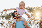 Airplane, playing and dad with child in a park at sunrise with love, care and happiness together in nature. Bonding, smile and father with energy for kid happy for outdoor fantasy game and freedom