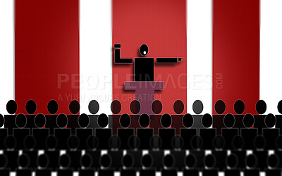 Buy stock photo Politics, podium and press conference with a speaker in vector for motivation or support at a rally. Government, leader and speech with a person on stage for presentation to a crowd or audience
