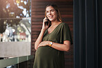 Pregnant, woman and portrait of phone call in office planning a schedule, appointment or communication. Cellphone, conversation and talking of pregnancy, maternity or contact with client in workplace