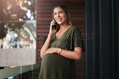 Buy stock photo Pregnant, woman and portrait of phone call in office planning a schedule, appointment or communication. Cellphone, conversation and talking of pregnancy, maternity or contact with client in workplace