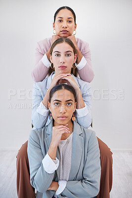 Buy stock photo Row, startup and portrait of business women in office for empowerment, teamwork and collaboration. Corporate, support and line of people in workplace for company leadership, career and opportunity