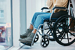 Home, closeup and woman with a wheelchair, calm and accident with results, support and mobility. Person with disability, girl and patient with wellness, health and recovery with healing and apartment