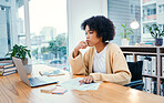 Office reading, laptop and woman in wheelchair typing at a desk with company report and internet research. Online, computer and female person with a disability and web work on a website with analysis