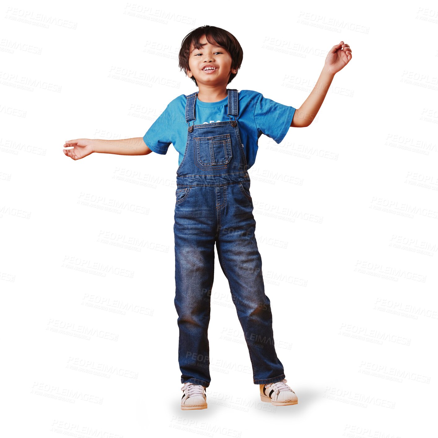 Buy stock photo Portrait, children and a cute asian kid isolated on a transparent background with freedom or energy. Kids, smile and a young boy in child fashion on PNG for trendy style with a carefree attitude