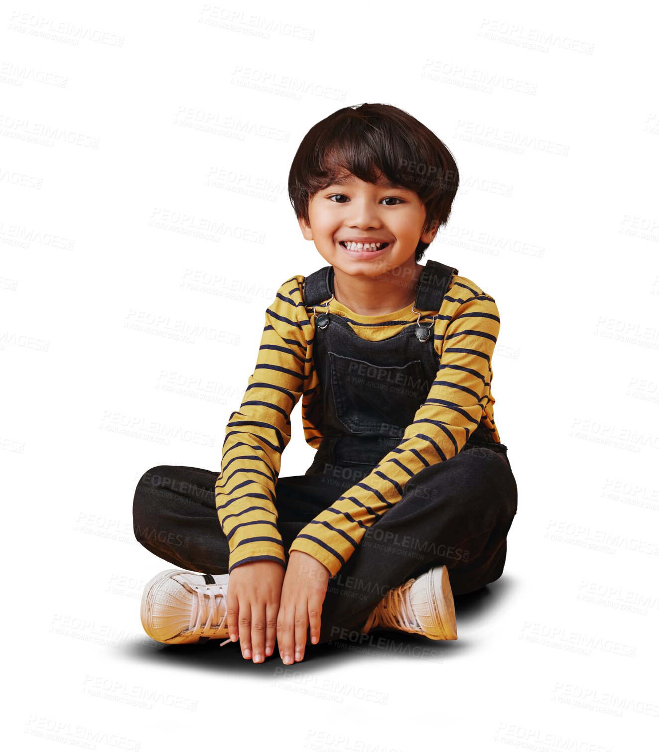 Buy stock photo Portrait, kids and a cute asian child isolated on a transparent background with a happy smile. Children, confident and a young boy in youth fashion on PNG for trendy style with a carefree attitude