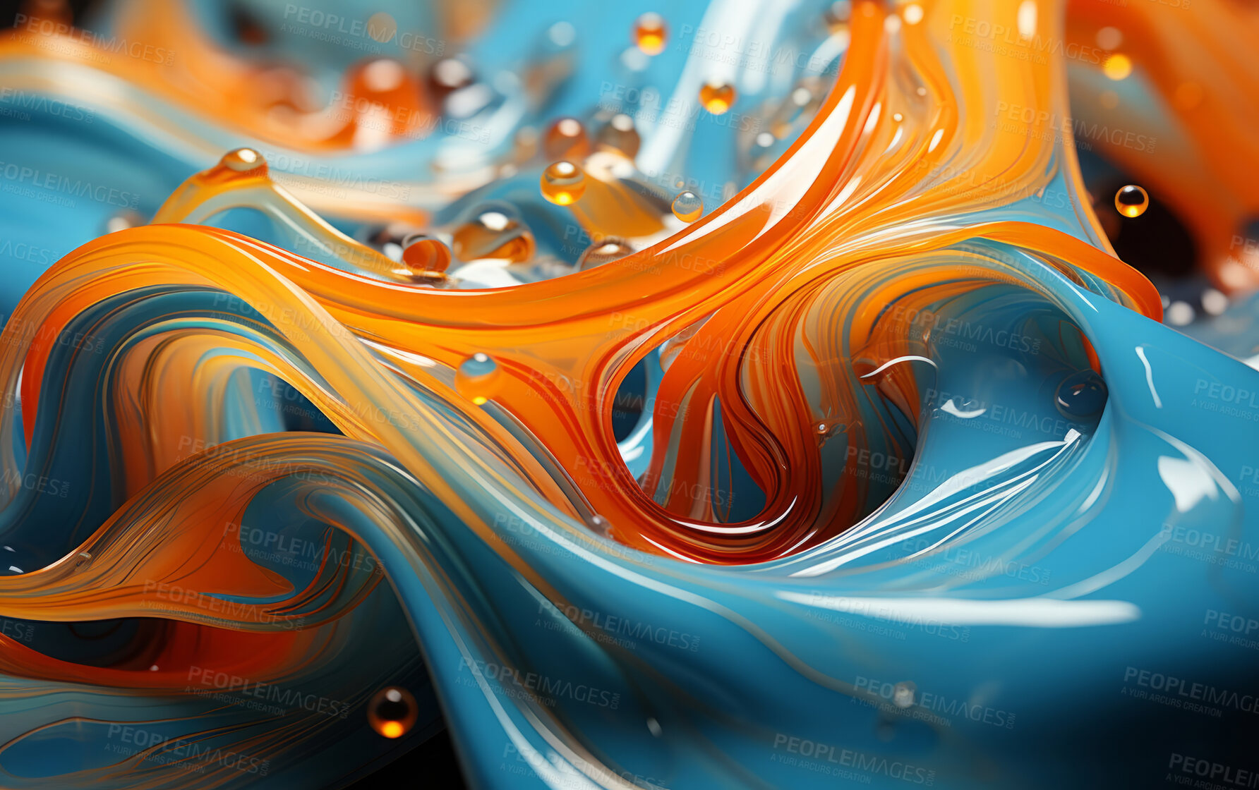 Buy stock photo Vibrant 3d liquid paint swirls. Abstract background concept.