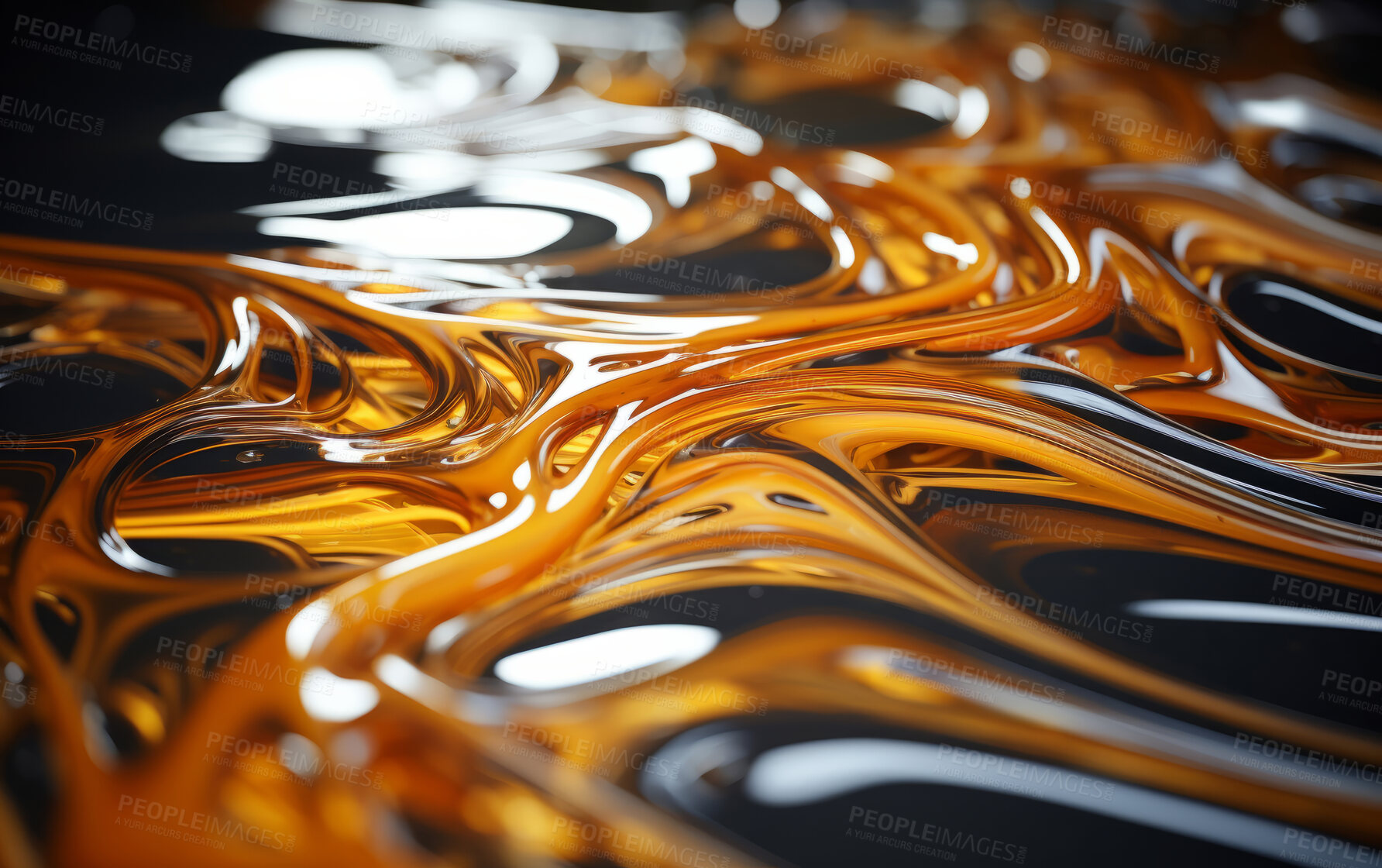 Buy stock photo Vibrant gold 3d liquid paint swirls. Abstract background concept.