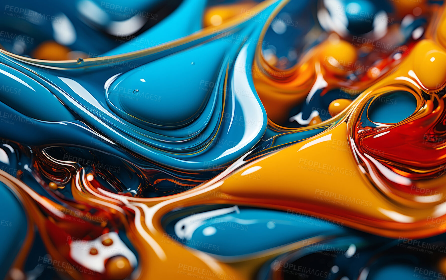 Buy stock photo Vibrant 3d liquid paint swirls. Abstract background concept.