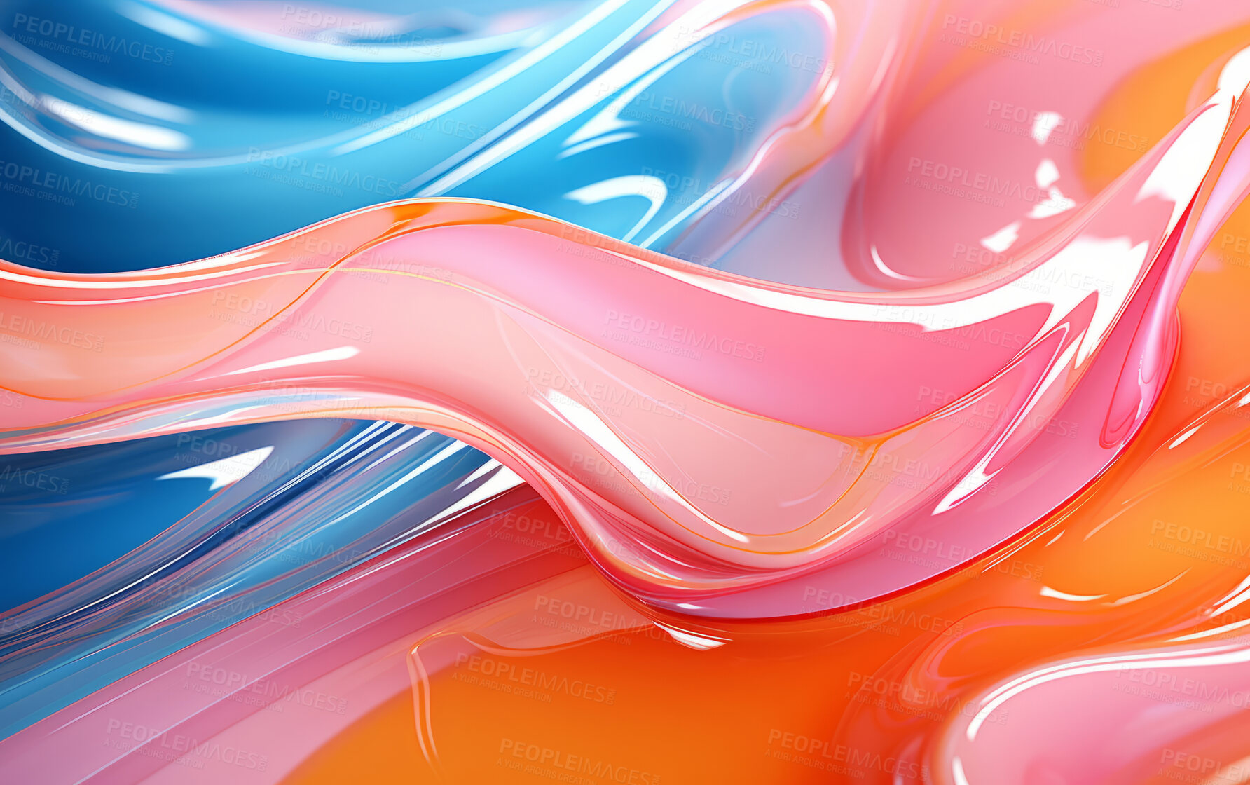 Buy stock photo Vibrant 3d liquid paint swirls. Abstract background concept.