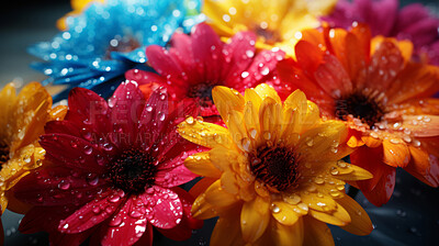 Close-up of colourful flowers blooming. Digital wallpaper concept.