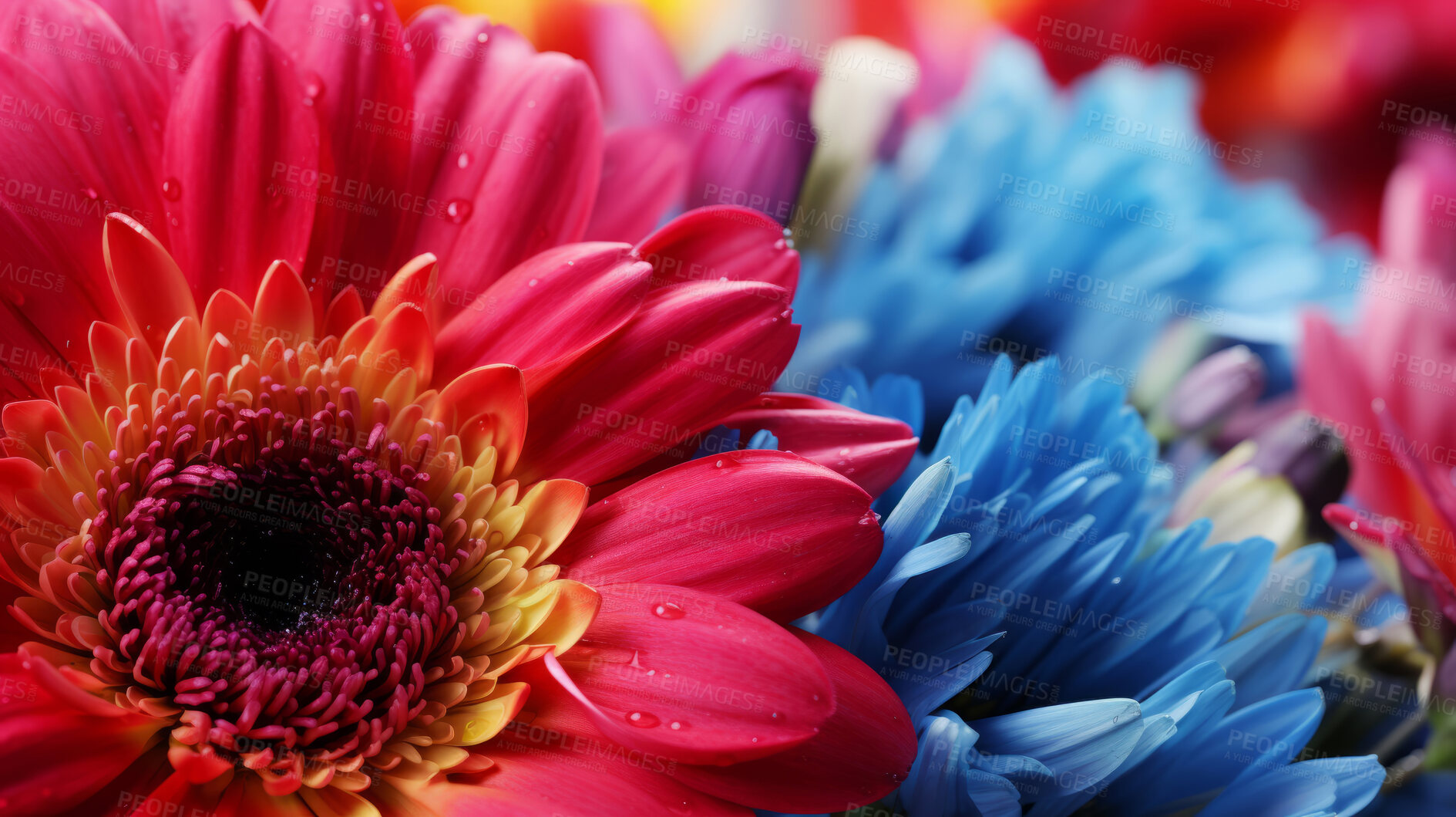 Buy stock photo Close-up macro shot of colourful flowers . Digital wallpaper concept.